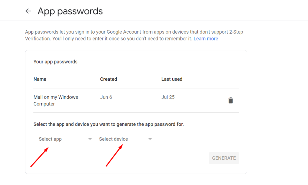 Dashboard to change App password