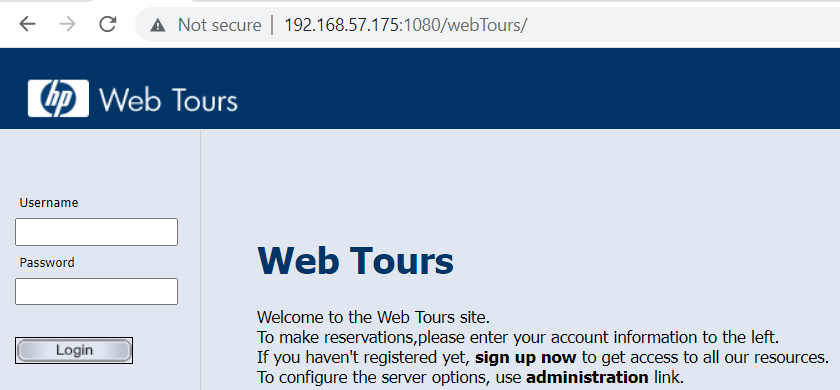 Signup Interface of Web Tours App