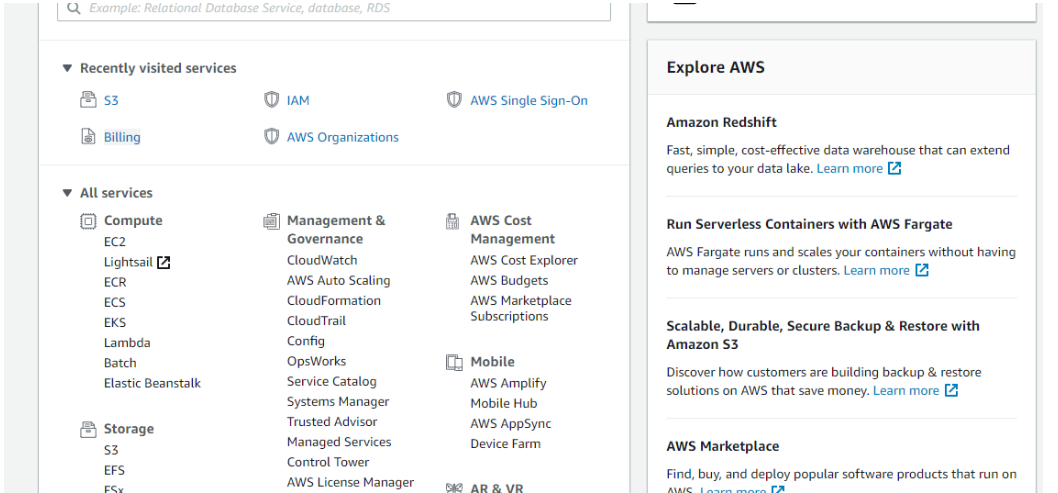 Image of AWS management console