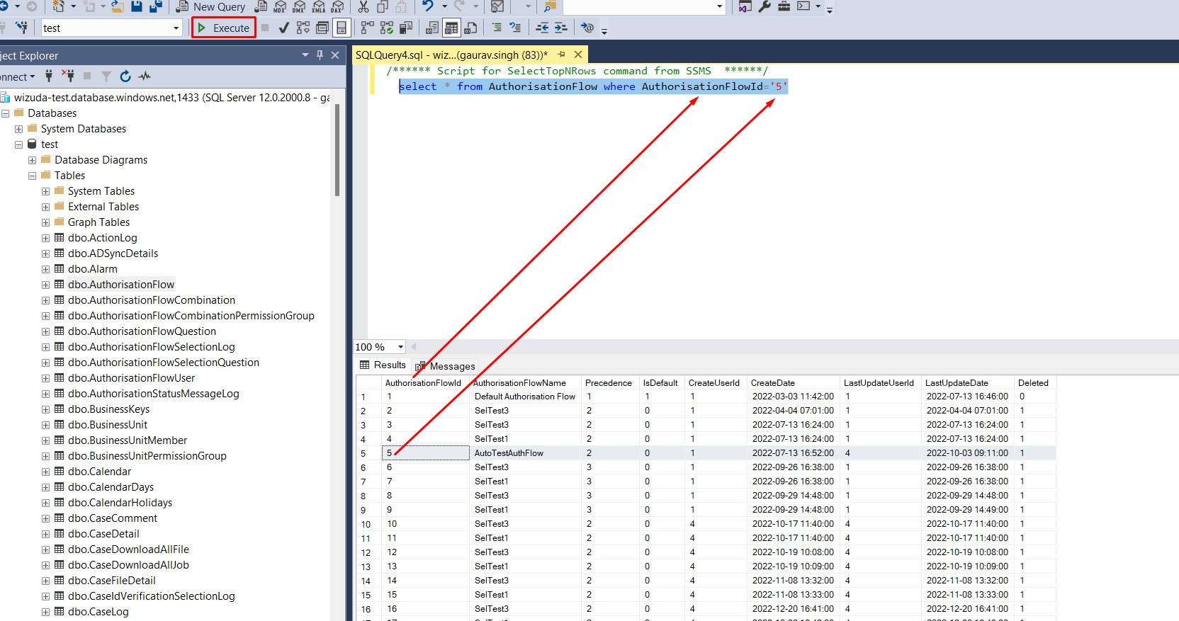 Image of SQL execution