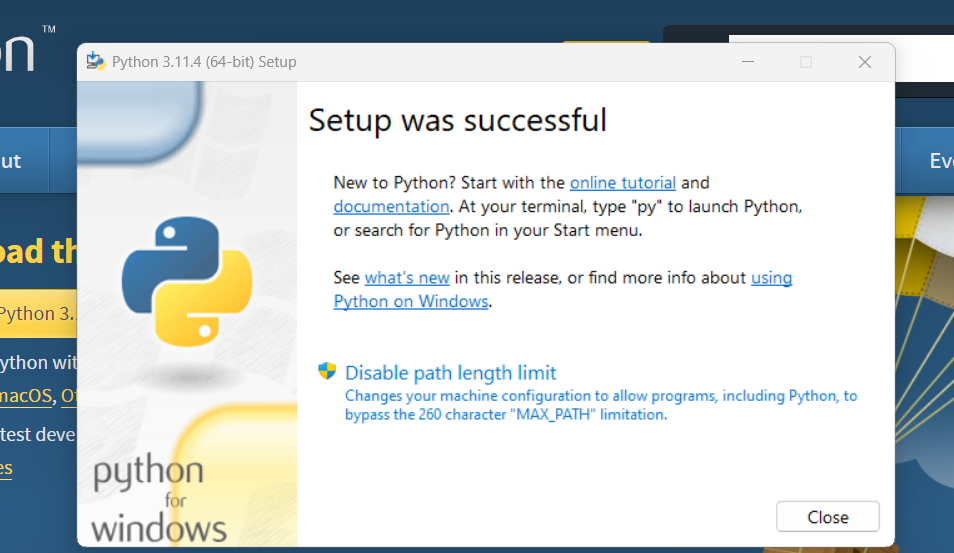 Python setup successful image