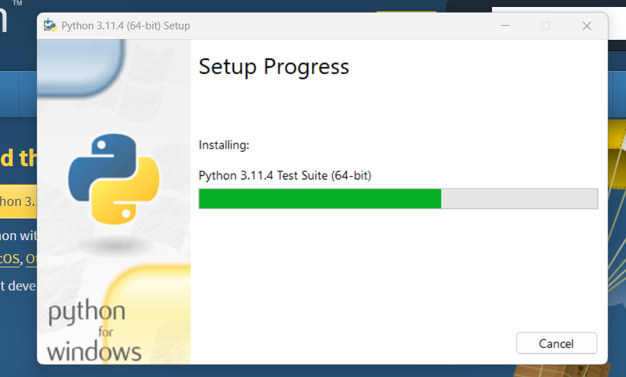 Setup progress for Python