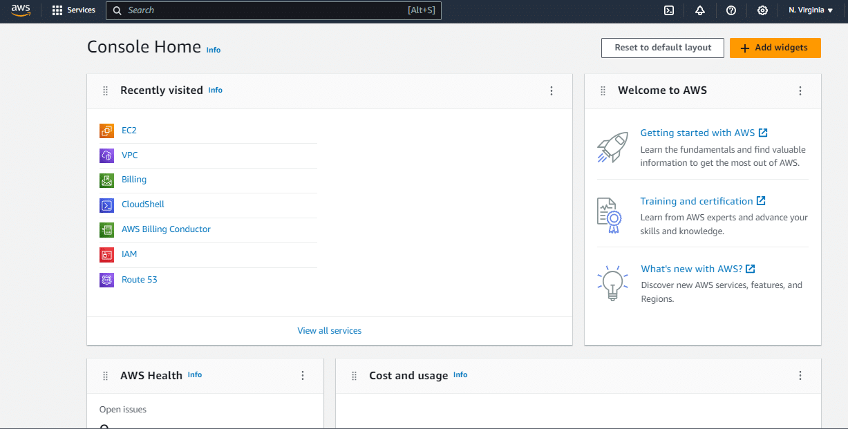 Image of AWS console