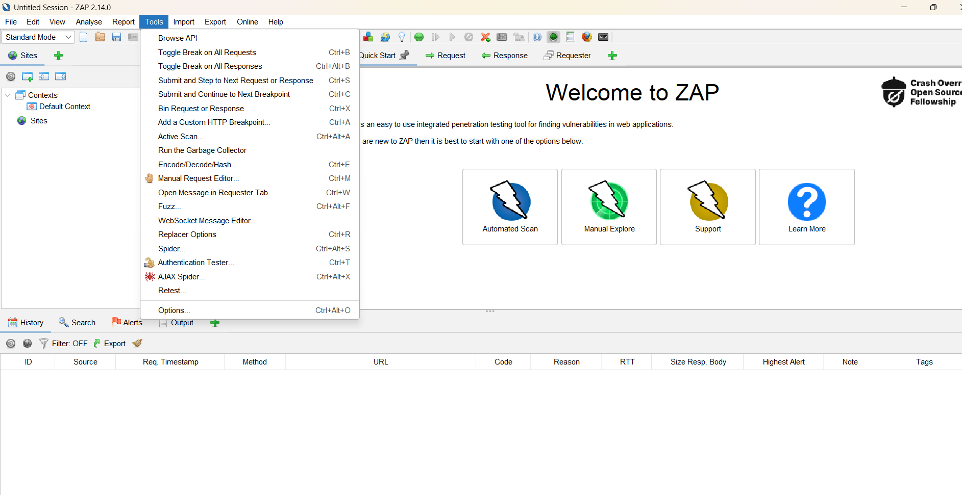 Image of ZAP Dashboard