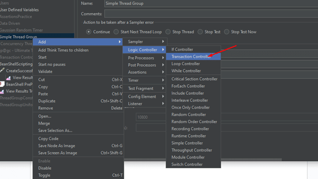 Image of transaction controler thread group